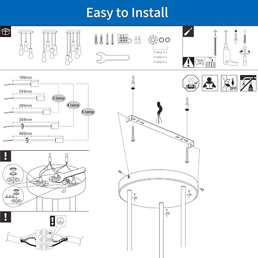 3-Light Ceiling Pendant Fixture – E27 Hanging Chandelier for Kitchen, Bedroom & Living Room