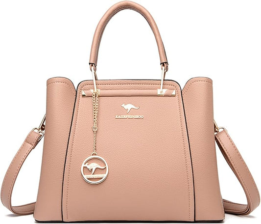 Women's Luxury Faux Leather Handbag – 3-Compartment Large Capacity Shoulder & Crossbody Tote Bag