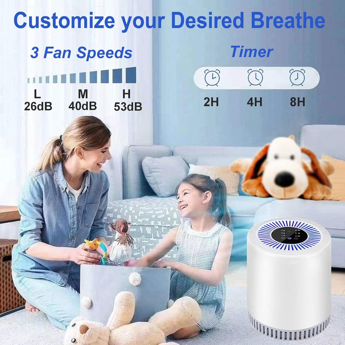 908 HEPA Air Purifier for Bedroom & Home – Air Cleaner for Allergies, Pets, Smoke, Mold & Pollen with Timer