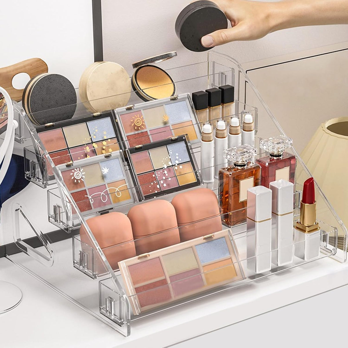5-Tier Transparent Makeup Organizer – Crystal Clear Acrylic Cosmetic Display Case – Large 5-Step Desktop Jewelry & Skincare Holder – Professional Multi-Layer Beauty Station for Vanity, Dresser, and Countertop
