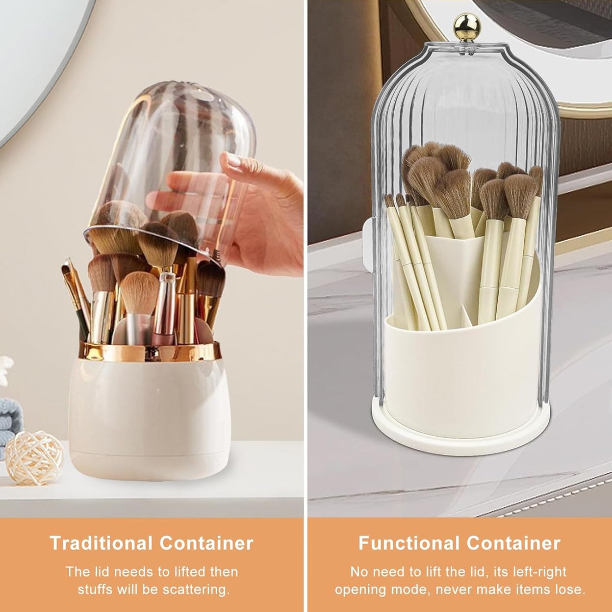 360° Rotating Makeup Brush Organizer with Dust-Proof Cover – Luxury Cosmetic Storage Box for Lipsticks, Eyebrow Pencils, and Eyeliner – Clear Waterproof Vanity Display Case – Multi-Functional Desktop Station