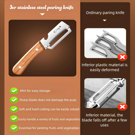 Premium Stainless Steel Fruit and Vegetable Peeler – Durable Wooden Handle Slicer for Kitchen Use