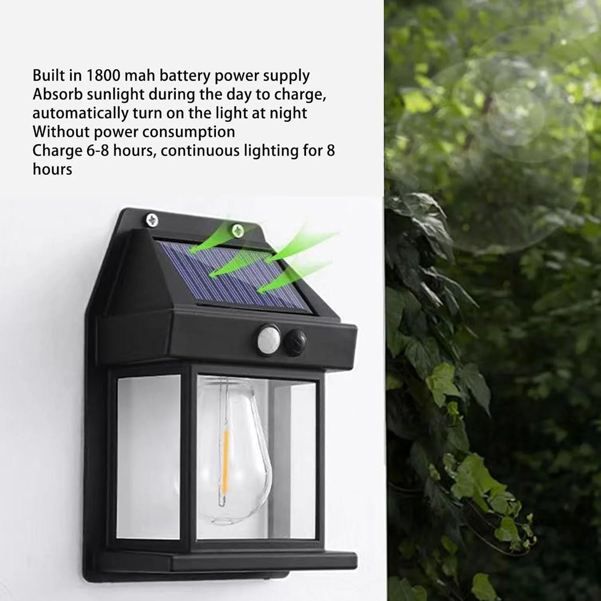 Applique Murale Solaire Extérieure avec Détecteur de Mouvement – Lanterne Murale LED Étanche IP65, Lumière de Sécurité Solaire 1800mAh pour Jardin, Porche et Garage