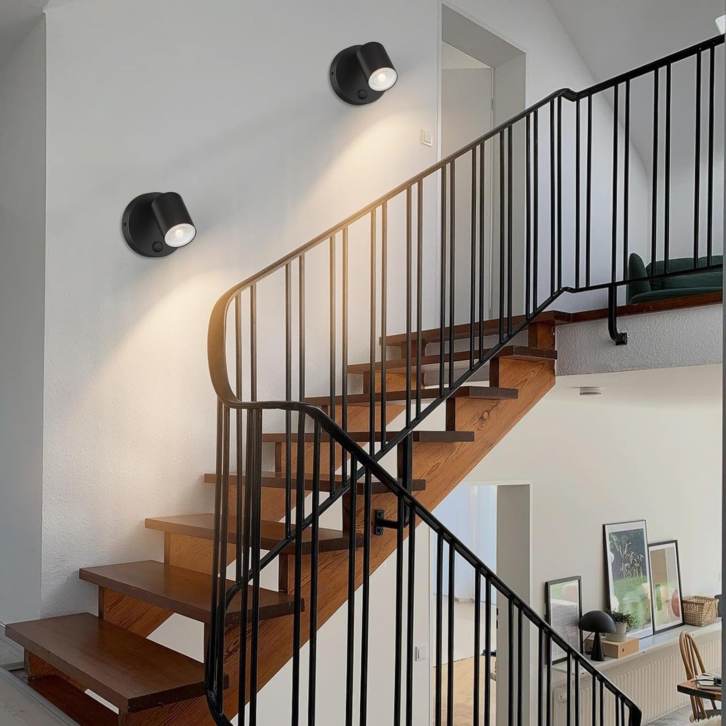 Klighten Pack of 2 GU10 Indoor Wall Spotlights – Adjustable 350° Black Aluminium Wall Lights with Switch for Living Room, Bedroom & Kitchen (Bulbs Not Included)