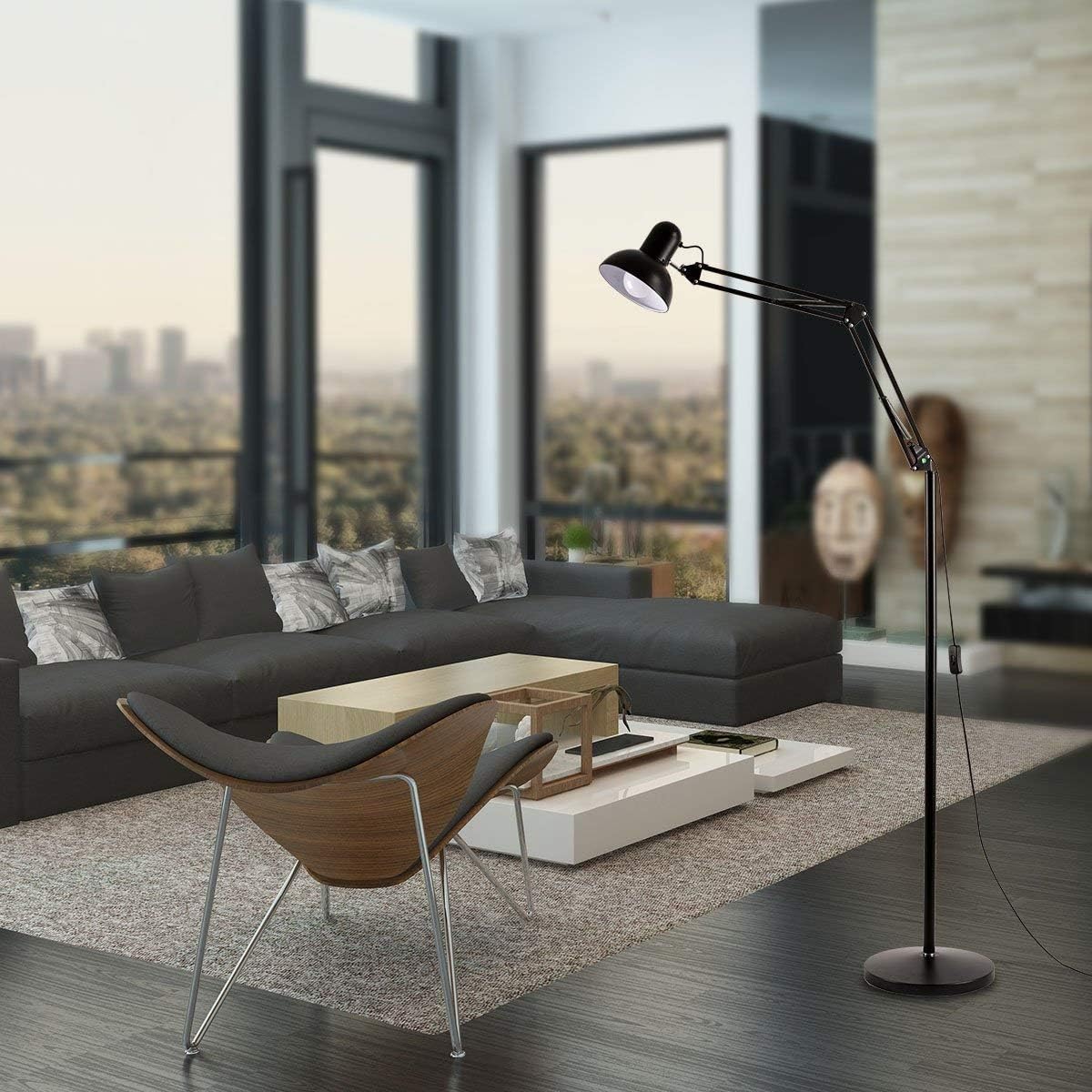 مصباح أرضي LED لغرفة المعيشة – مصباح قراءة داخلي قائم قابل للتعتيم – مصباح أرضي قابل للتعديل لغرفة النوم وديكور المكتب الحديث