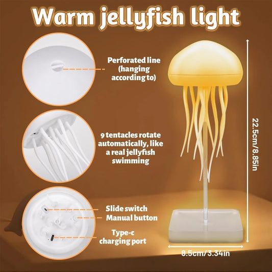 Cute Jellyfish Night Light – RGB Color Changing Rechargeable LED Bedside Lamp with Voice Control, Touch Sensor & Type-C Charging