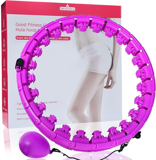 Smart Weighted Hula Hoop 24 Knots – Adjustable 360° Massage Waist Trainer for Adults & Kids (2-in-1 Fitness Hoop, Purple)