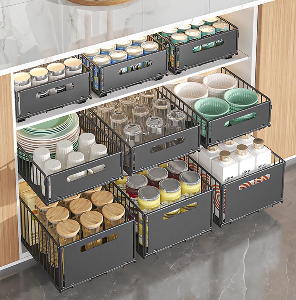 Pull-Out Kitchen Cabinet Storage Rack | Sliding Home Seasoning & Pantry Organizer | Deep Cabinet Internal Basket for Kitchen & Bathroom