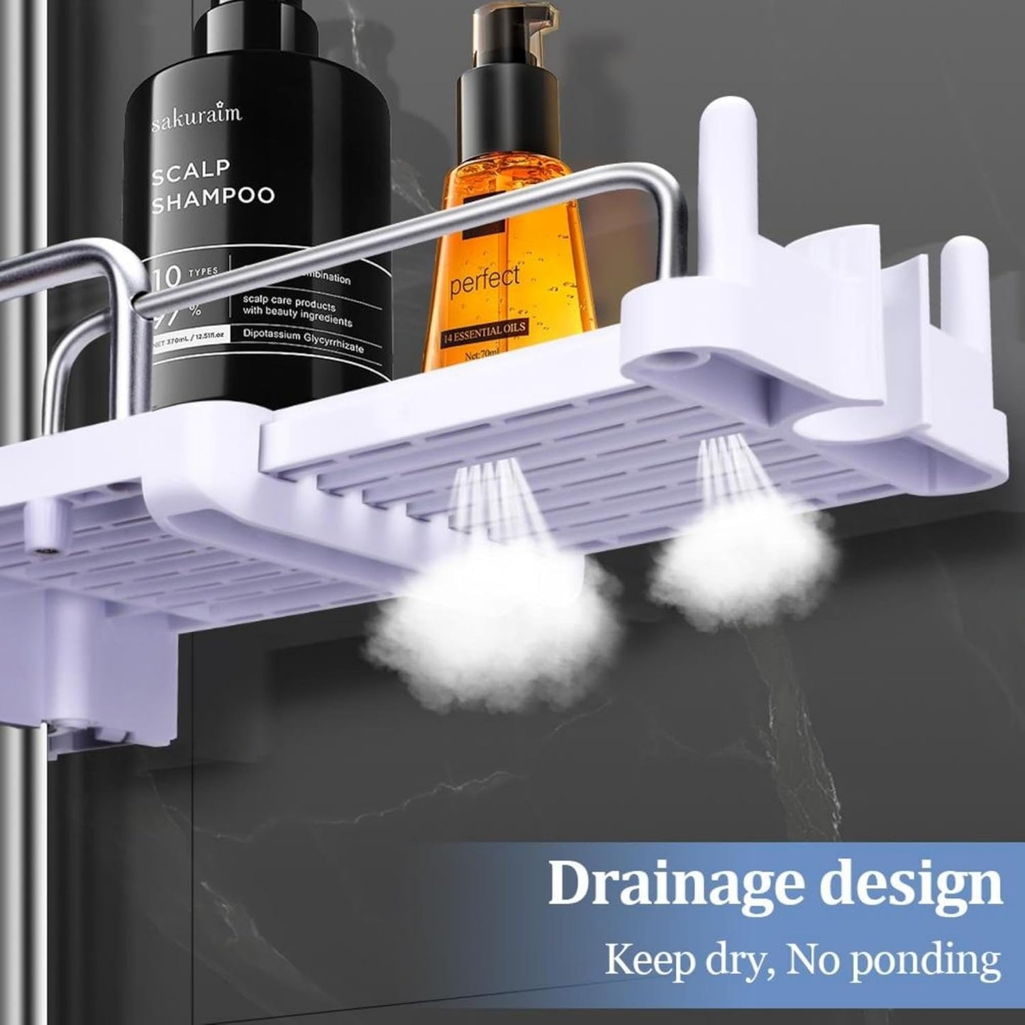 Wall-Mounted Shower Caddy – Over-The-Shower Shelf Organizer – Rustproof Floating Bathroom Hanger for Shampoo, Soap, and Grooming Essentials (Black/White)