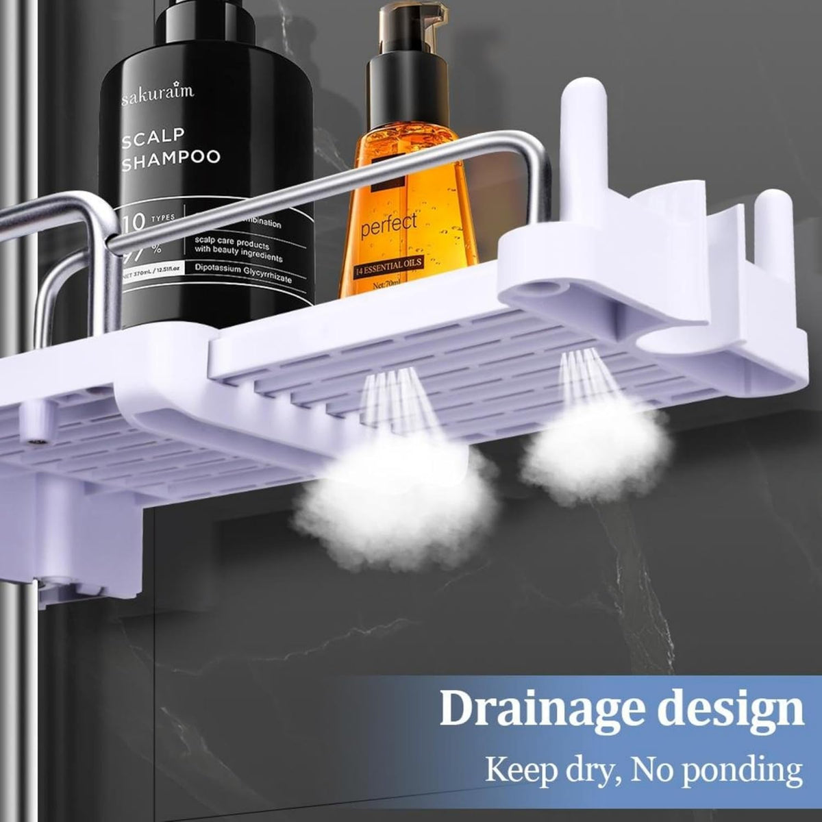 Wall-Mounted Shower Caddy – Over-The-Shower Shelf Organizer – Rustproof Floating Bathroom Hanger for Shampoo, Soap, and Grooming Essentials (Black/White)