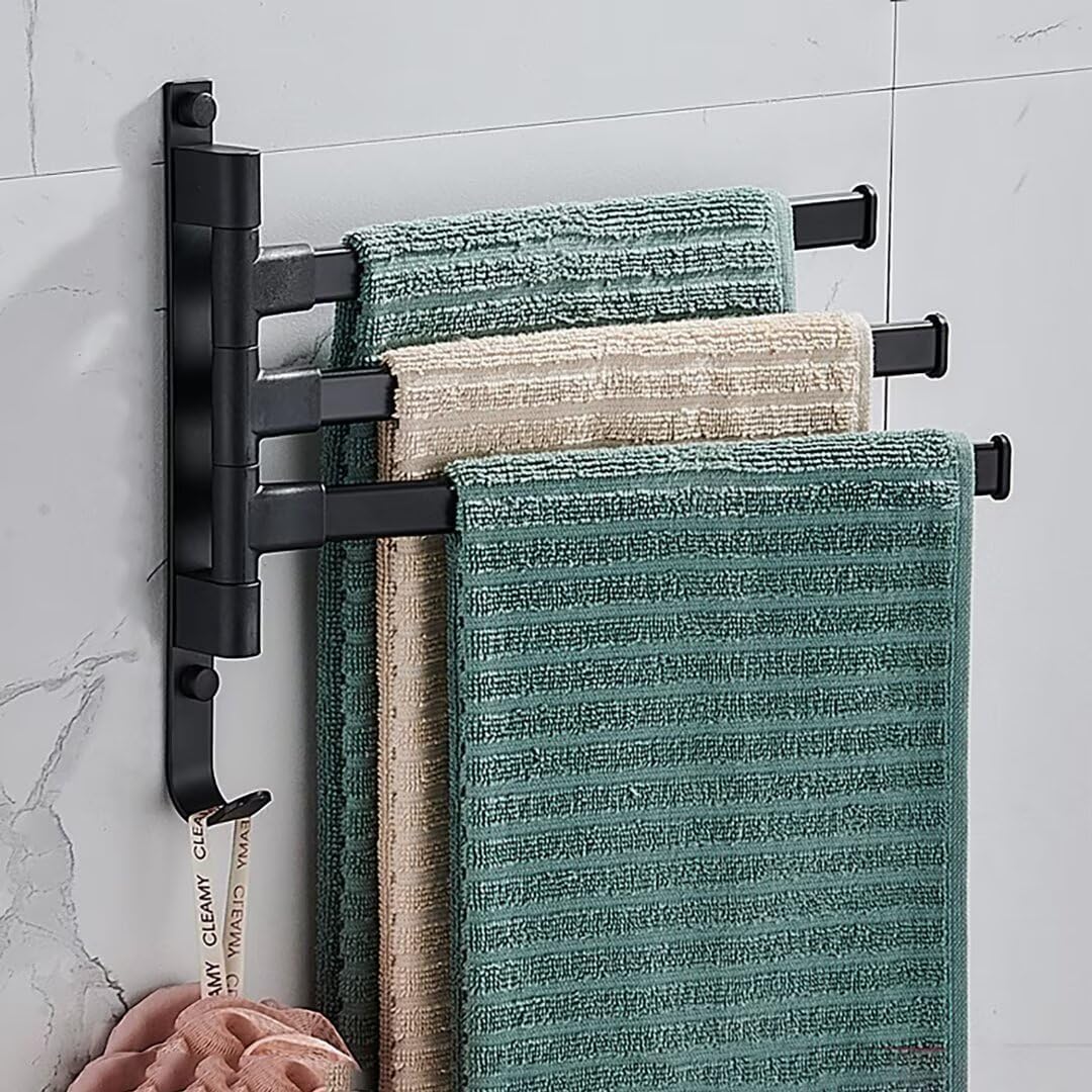 Porte-serviettes pivotant en aluminium spatial – Support de serviettes orientable à 180° – Cintre mural multi-barres pour salle de bain et cuisine (2/3/4/5 couches)