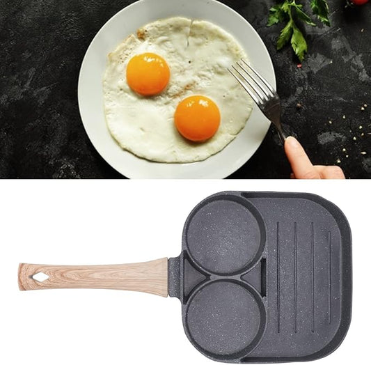 3-Hole Nonstick Omelette & Grill Pan – Thickened Breakfast Maker for Eggs, Steak, Burgers & More – Induction Compatible