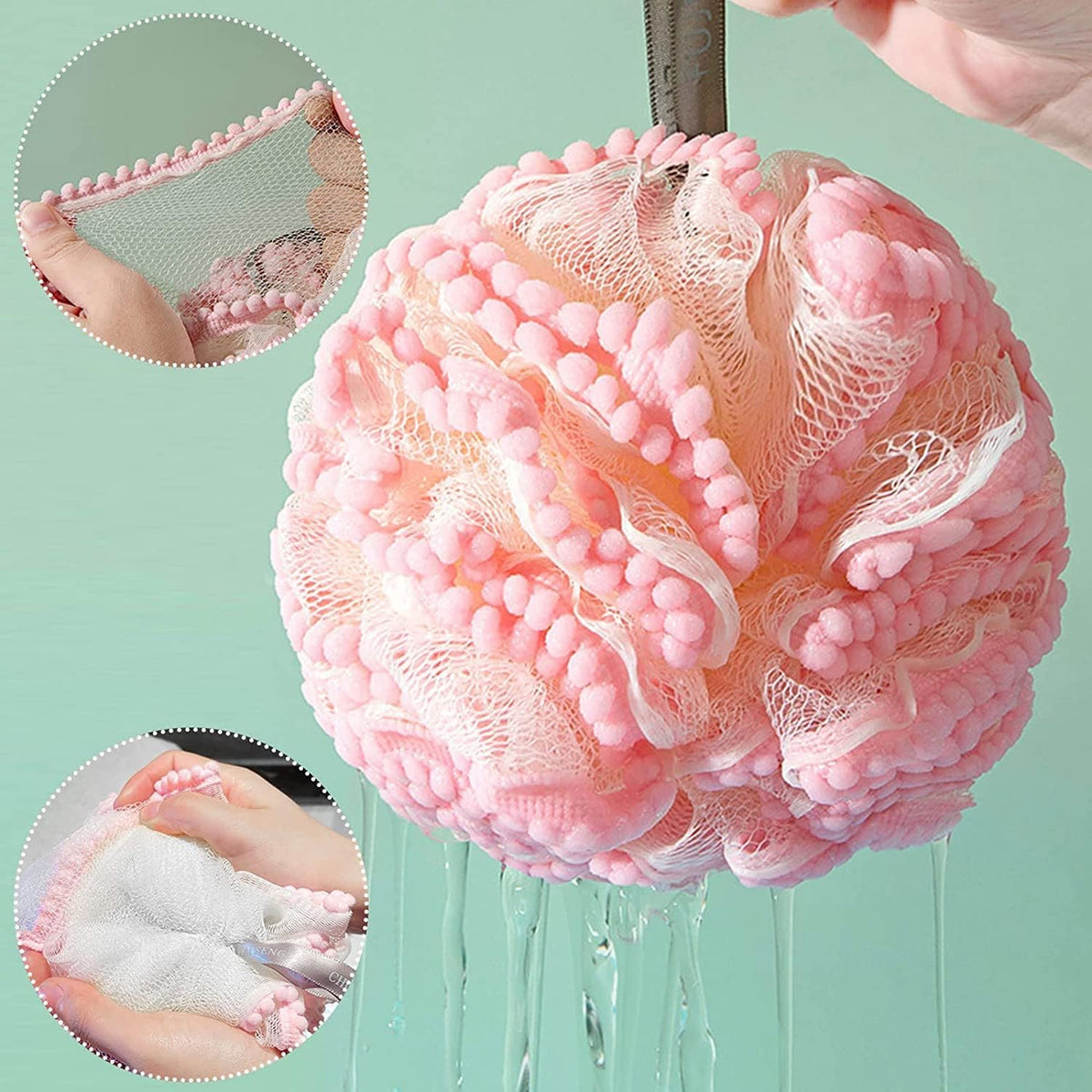 New Soft Foam Sponge Stick – Tennis-Style Long Handle Shower Flower – Ultra-Soft Skin Cleansing Bath Ball & Back Scrubber (White/Pink/Green/Purple)