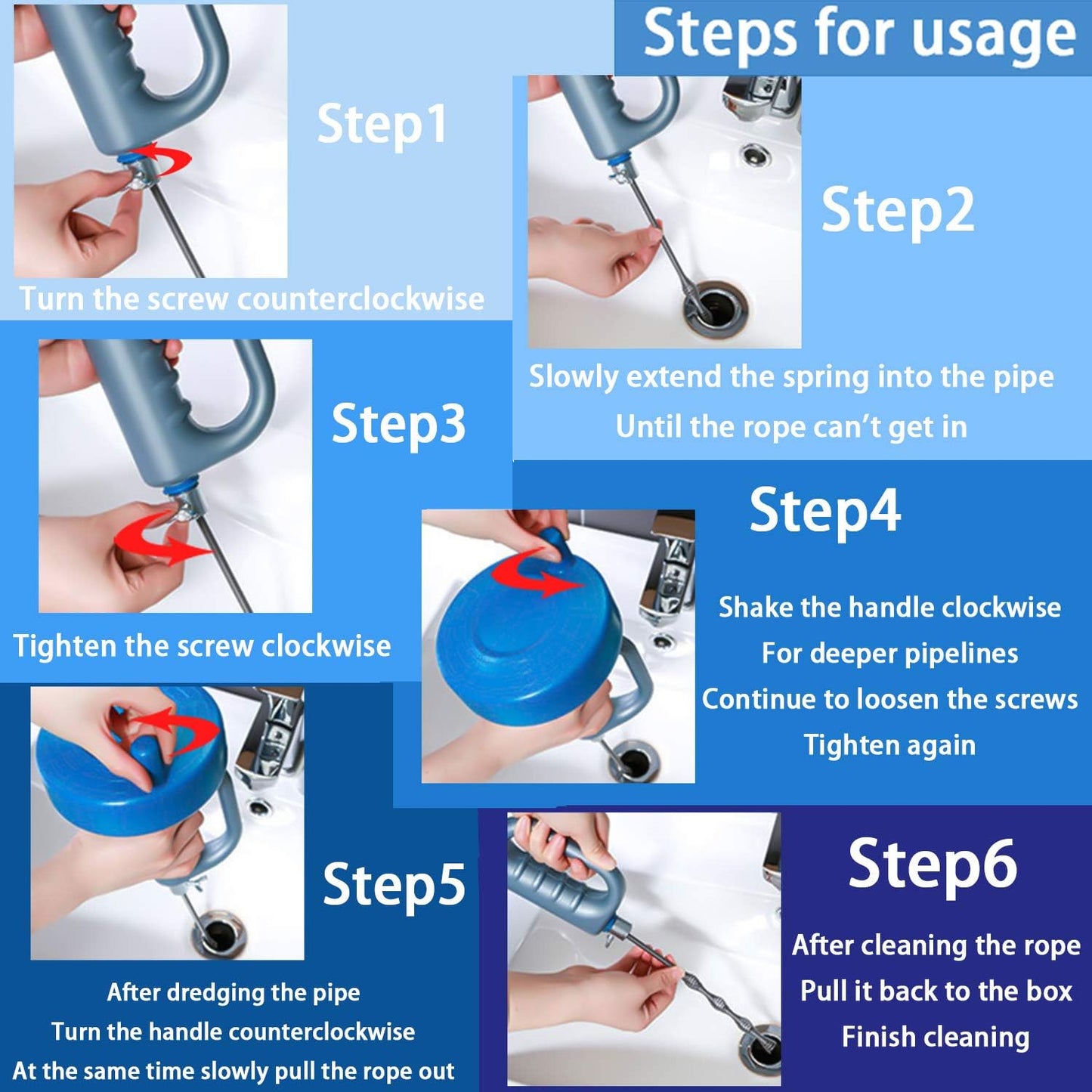 Handheld Extendable Drain Unblocker – Heavy-Duty Sewer Pipe Plunger & Dredge – Flexible Spring Steel Auger for Sink, Toilet, and Tub (3m / 7m / 10m)
