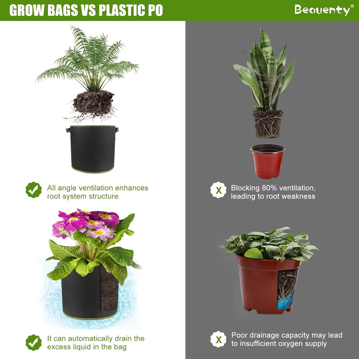 (30*25CM) Sacs de culture en tissu robustes – Pots de jardinage en tissu d'aération – Sacs pour plantes épaissis en tissu non tissé avec poignées renforcées pour légumes et fleurs