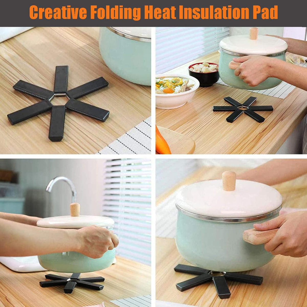 1 PIÈCE Tapis de protection thermique pliable créatif pour casseroles | Dessous-de-plat portables antidérapants extensibles | Sous-verres compacts et porte-plats pour plats chauds