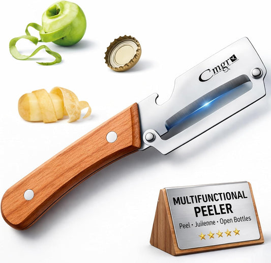 Premium Stainless Steel Fruit and Vegetable Peeler – Durable Wooden Handle Slicer for Kitchen Use