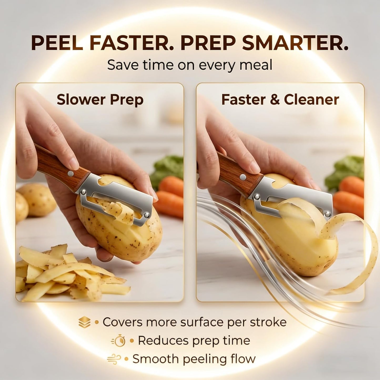 Premium Stainless Steel Fruit and Vegetable Peeler – Durable Wooden Handle Slicer for Kitchen Use