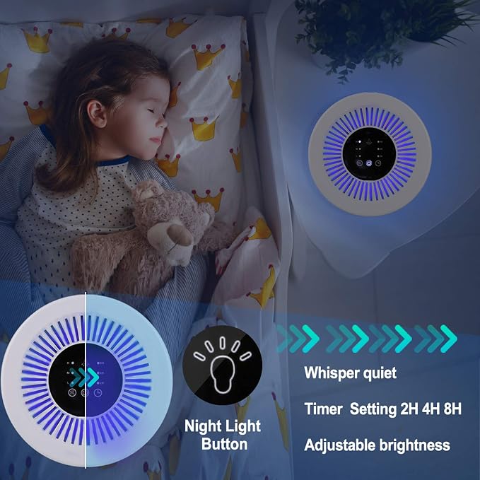 908 HEPA Air Purifier for Bedroom & Home – Air Cleaner for Allergies, Pets, Smoke, Mold & Pollen with Timer