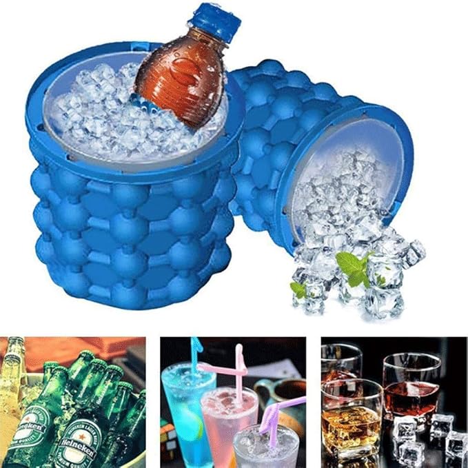 Seau à Glaçons en Silicone avec Couvercle et Pince – Machine à Glaçons et Refroidisseur de Vin Portable pour Boissons et Fêtes