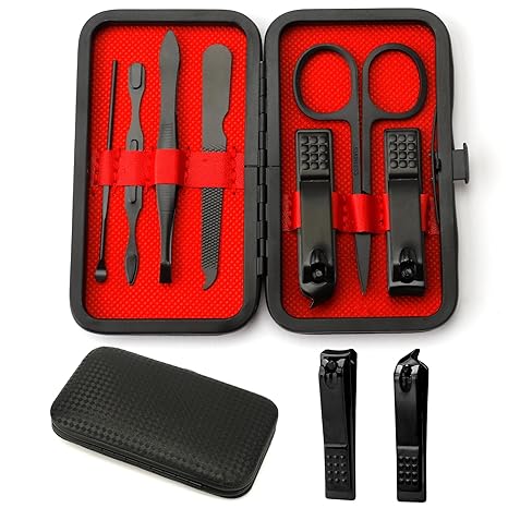 7 pcs Manicure & Pedicure Nail Care Kit – Stainless Steel Grooming Set with Nail Clippers, Travel-Friendly Case for Men & Teens