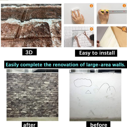 (38cmX35cm) 1 PIECE Self-Adhesive 3D Foam Wall Sticker – Waterproof Peel and Stick Brick Wallpaper – Faux Brick Wall Panels for Interior Home Decoration