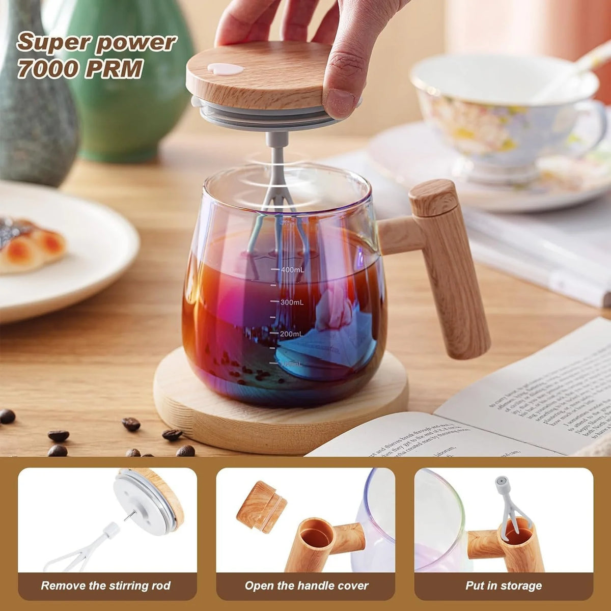 Tasse auto-mélangeuse 400 ml – Tasse à café électrique mélangeuse automatique avec mélange à une touche, tasse portable rechargeable pour café, lait et shakers de protéines