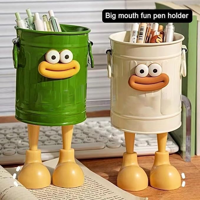 Big Mouth Pen Holder with Legs – Creative DIY Desktop Organizer with Letter Stickers – Plastic Makeup Brush & Stationery Holder – Quirky Office & Vanity Decor (White/Pink/Red/Green)
