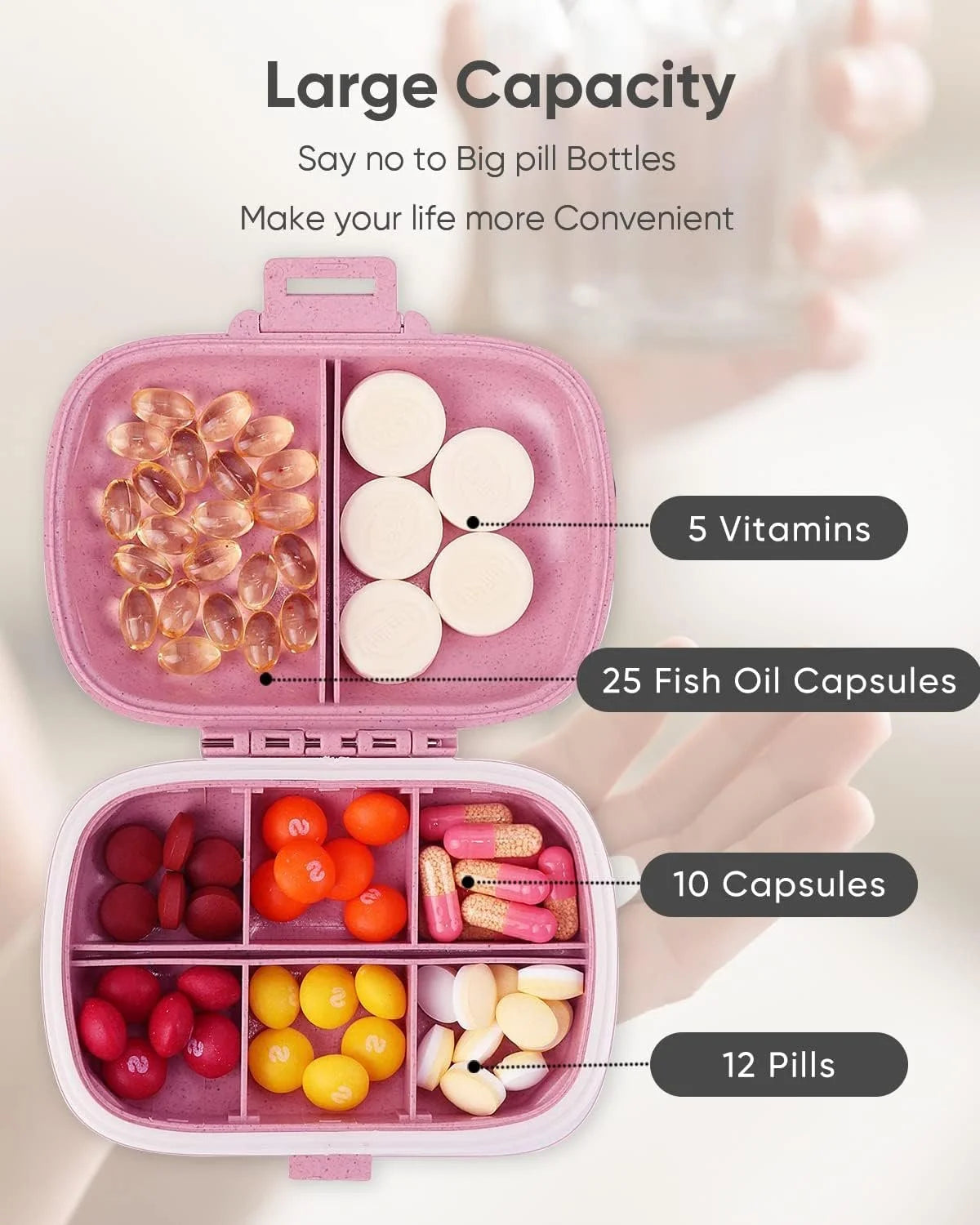 Portable 8-Compartment Pill Organizer Box – Travel Medicine, Vitamin & Supplement Storage Case