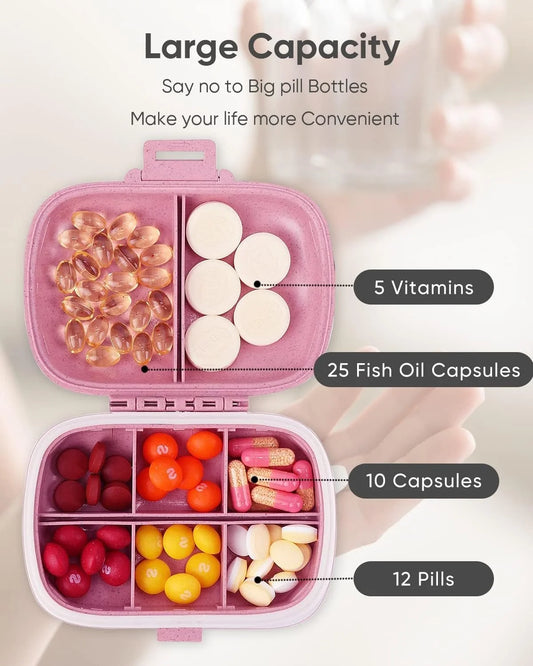 Portable 8-Compartment Pill Organizer Box – Travel Medicine, Vitamin & Supplement Storage Case