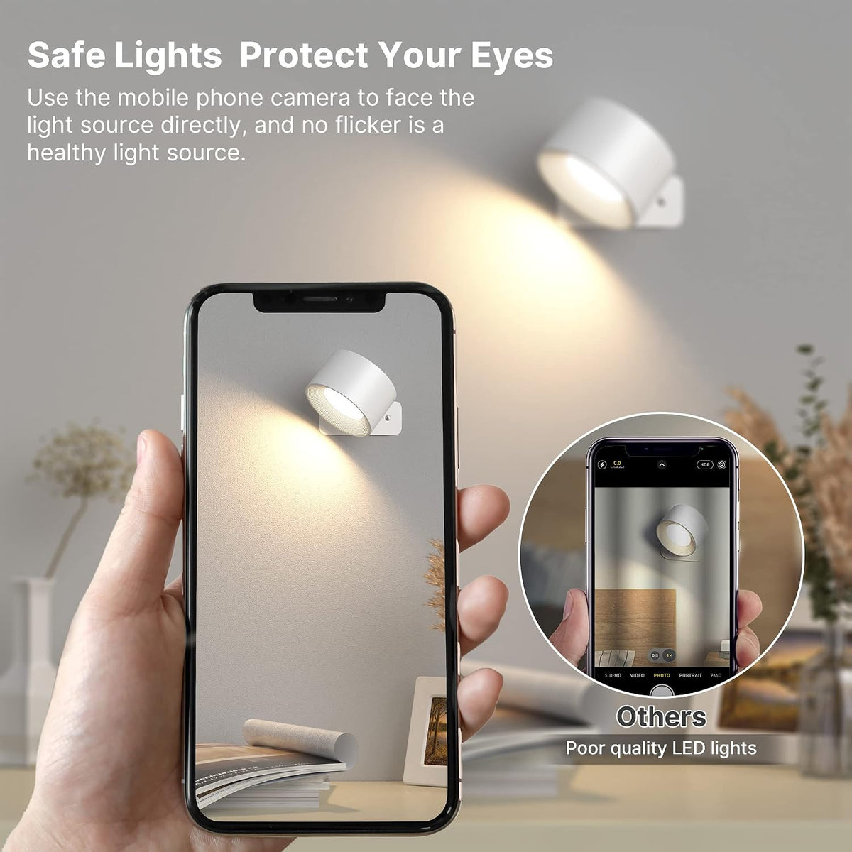 Mexllex 2-Pack Rechargeable LED Wall Lights – 360° Rotatable Touch-Control Wireless Sconces with 3 Brightness Levels & Color Modes