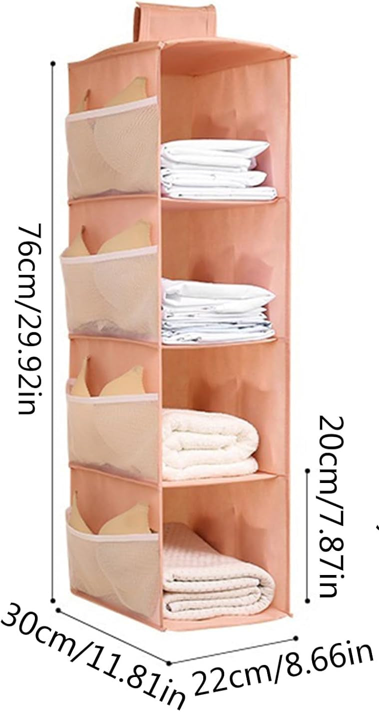 Organisateur de Placard Suspendu Lavable à 4 Niveaux – Rangement Pliable Multicouche Gris pour Armoire – Sac Suspendu Respirant en Non-Tissé pour Soutiens-Gorge, Sous-Vêtements, Chaussettes et Vêtements – Séparateur de Placard Vertical Gain de Place