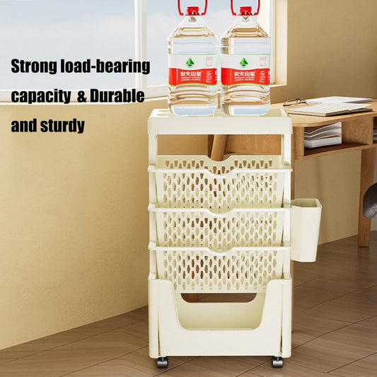 5-Tier Movable Book Shelf on Wheels – 360 degrees Rotatable Storage Bookcase – Creative DIY Book Display Stand for Home & Office (White/Khaki)