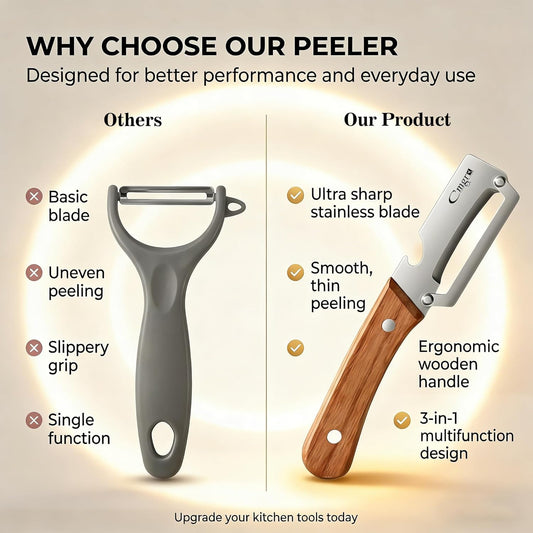Premium Stainless Steel Fruit and Vegetable Peeler – Durable Wooden Handle Slicer for Kitchen Use