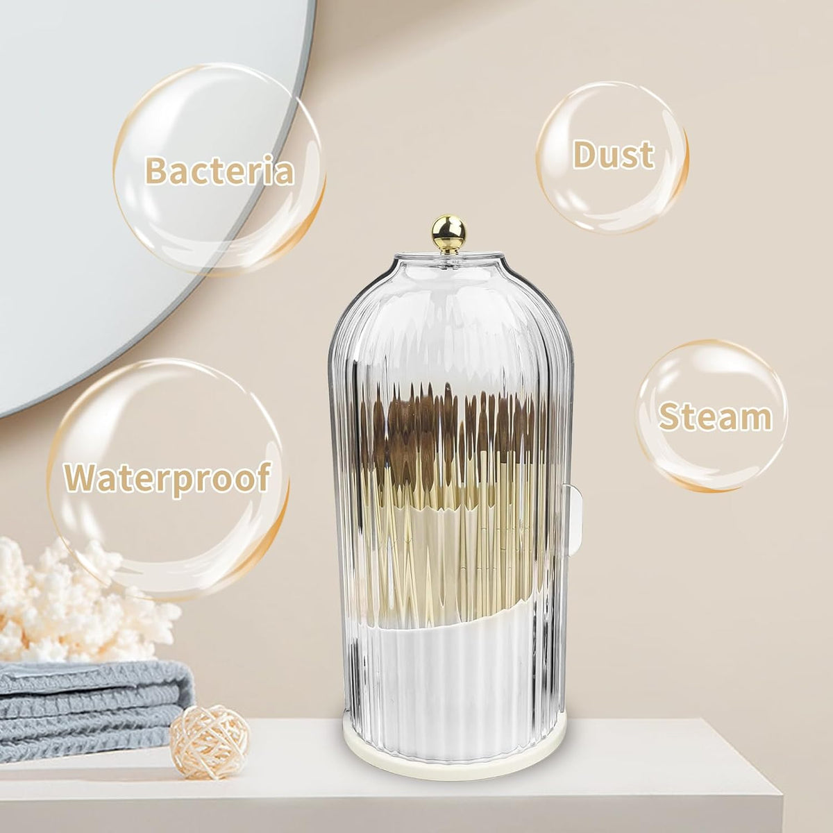360° Rotating Makeup Brush Organizer with Dust-Proof Cover – Luxury Cosmetic Storage Box for Lipsticks, Eyebrow Pencils, and Eyeliner – Clear Waterproof Vanity Display Case – Multi-Functional Desktop Station