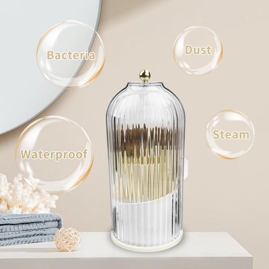 360° Rotating Makeup Brush Organizer with Dust-Proof Cover – Luxury Cosmetic Storage Box for Lipsticks, Eyebrow Pencils, and Eyeliner – Clear Waterproof Vanity Display Case – Multi-Functional Desktop Station