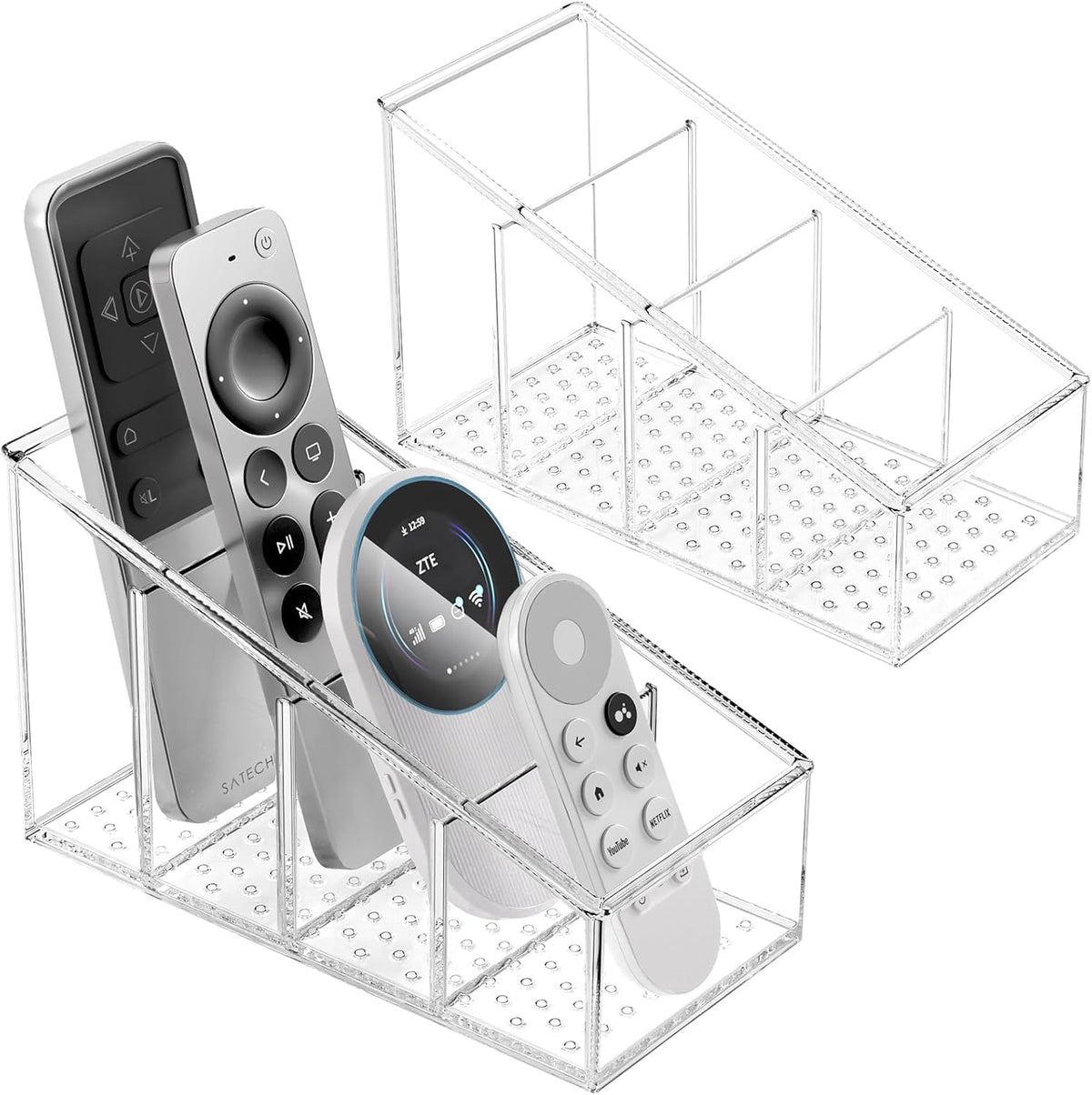 Clear Plastic Remote Control Holder and Desk Organizer with 4 Compartments for Home and Office Us