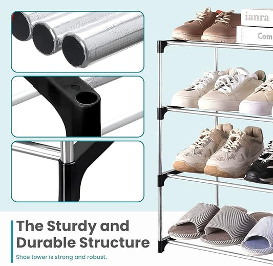 4 Tier Shoe Rack – Multi-Layered Space-Saving Footwear Organizer – Slim Household Storage Rack for Entryways and Closets