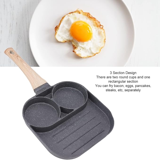 3-Hole Nonstick Omelette & Grill Pan – Thickened Breakfast Maker for Eggs, Steak, Burgers & More – Induction Compatible