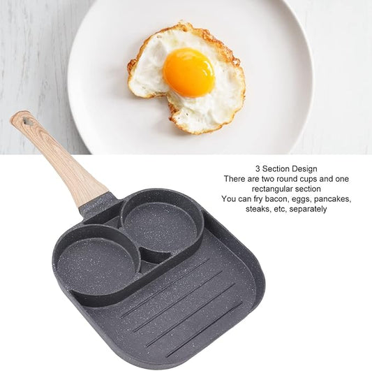3-Hole Nonstick Omelette & Grill Pan – Thickened Breakfast Maker for Eggs, Steak, Burgers & More – Induction Compatible
