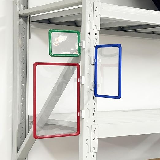 Porte-étiquette magnétique pour étagères – Cadre de panneau rouge avec inserts en carton pour entrepôts et rayonnages métalliques