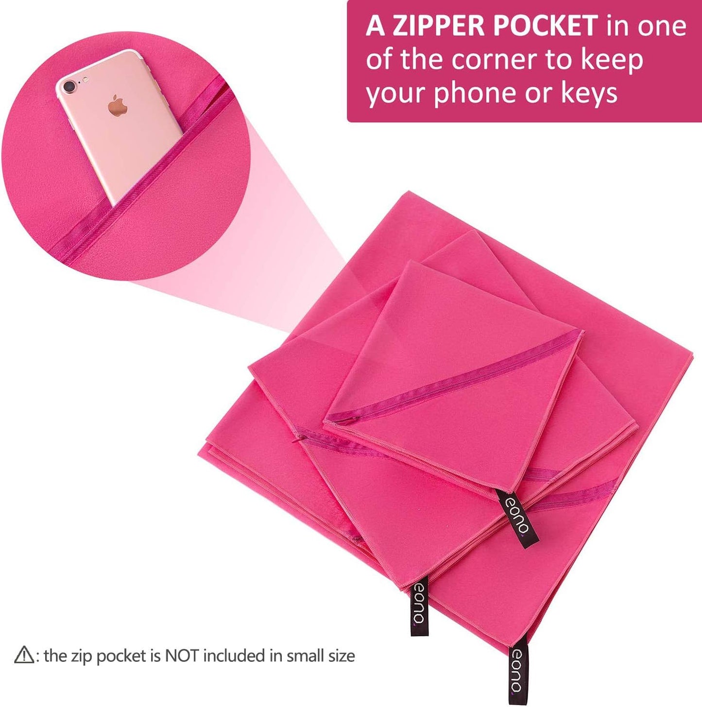 Eono Microfibre Towel – Pink | Ultra-Light, Compact & Quick-Drying Sports, Travel, Beach & Bath Towel
