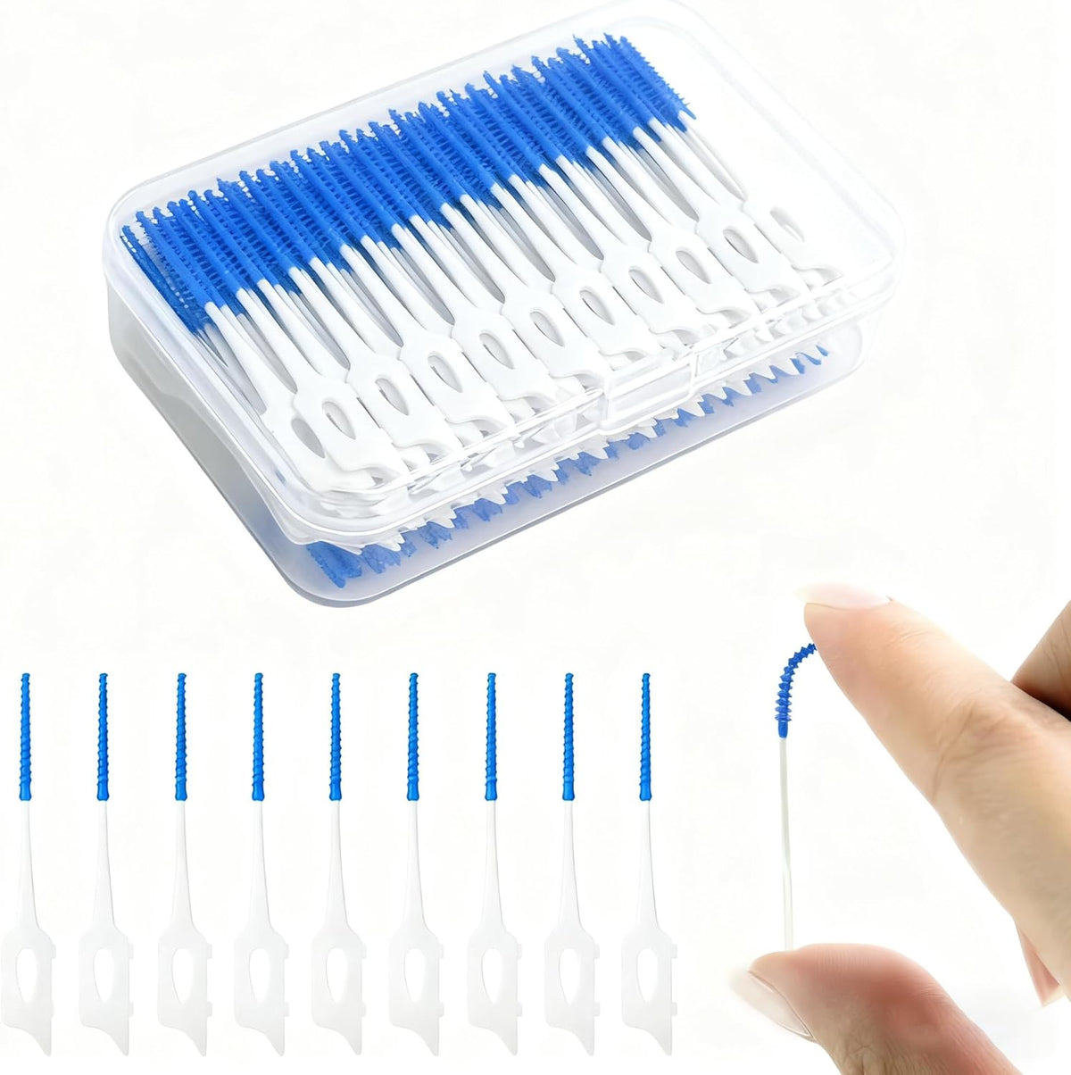 200 Pièces/Boîte de Bâtonnets de Fil Dentaire – Nettoyant Interdentaire Ultra-Fin & Brosse Interdentaire – Cure-dents Fil Dentaire Haute Tension pour l'Hygiène Buccale & l'Élimination de la Plaque Dentaire (Bleu/Vert)