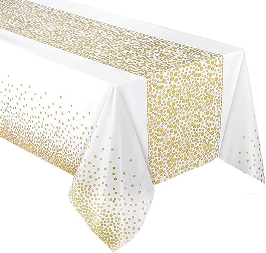 274 x 137 CM - 1pc Thickened Polka Dot Disposable Tablecloth – Waterproof Plastic Party Cover – Heavy-Duty Table Overlay for Weddings, Birthdays, and Events (Red/Black/Blue/Gold)