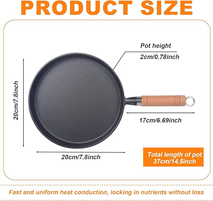 Cast Iron Frying Pan & Crepe Maker | Uncoated Non-stick Egg & Pancake Pan | Steak Frying Pot for Gas & Induction Cooker