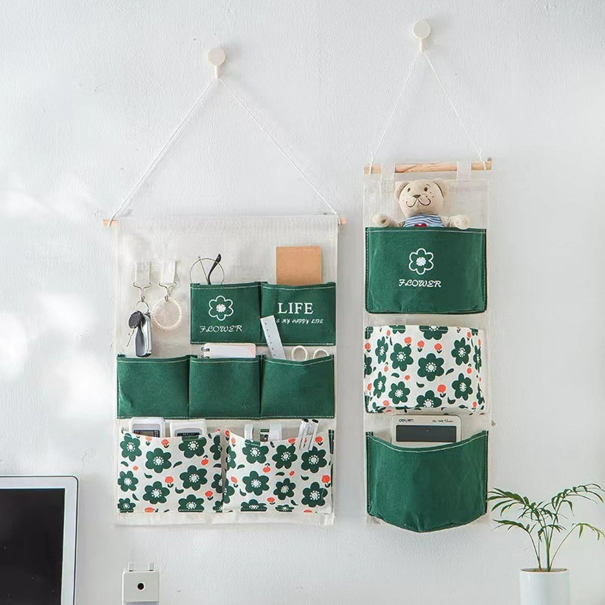 7 Pocket Cotton Hanging Storage Bag – Wall & Door Mounted Fabric Organizer – Bohemian Cloth Pouch for Mobile Phones, Cosmetics, Toys, and Stationery – Closet Space Saver