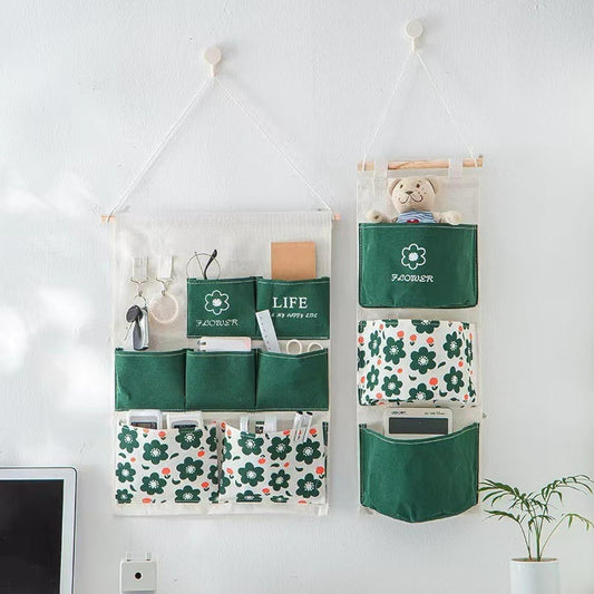 7 Pocket Cotton Hanging Storage Bag – Wall & Door Mounted Fabric Organizer – Bohemian Cloth Pouch for Mobile Phones, Cosmetics, Toys, and Stationery – Closet Space Saver