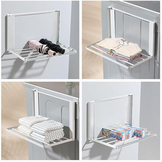 Magnetic Metal Washing Machine Side Shelf – Space-Saving Folding Clothes Rack, No-Punching Temporary Storage Rack for Laundry & Bathroom