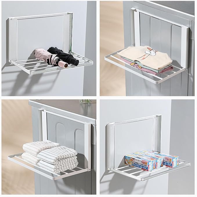 Étagère latérale magnétique en métal pour machine à laver – Séchoir à linge pliable peu encombrant, étagère de rangement temporaire sans perçage pour la buanderie et la salle de bain
