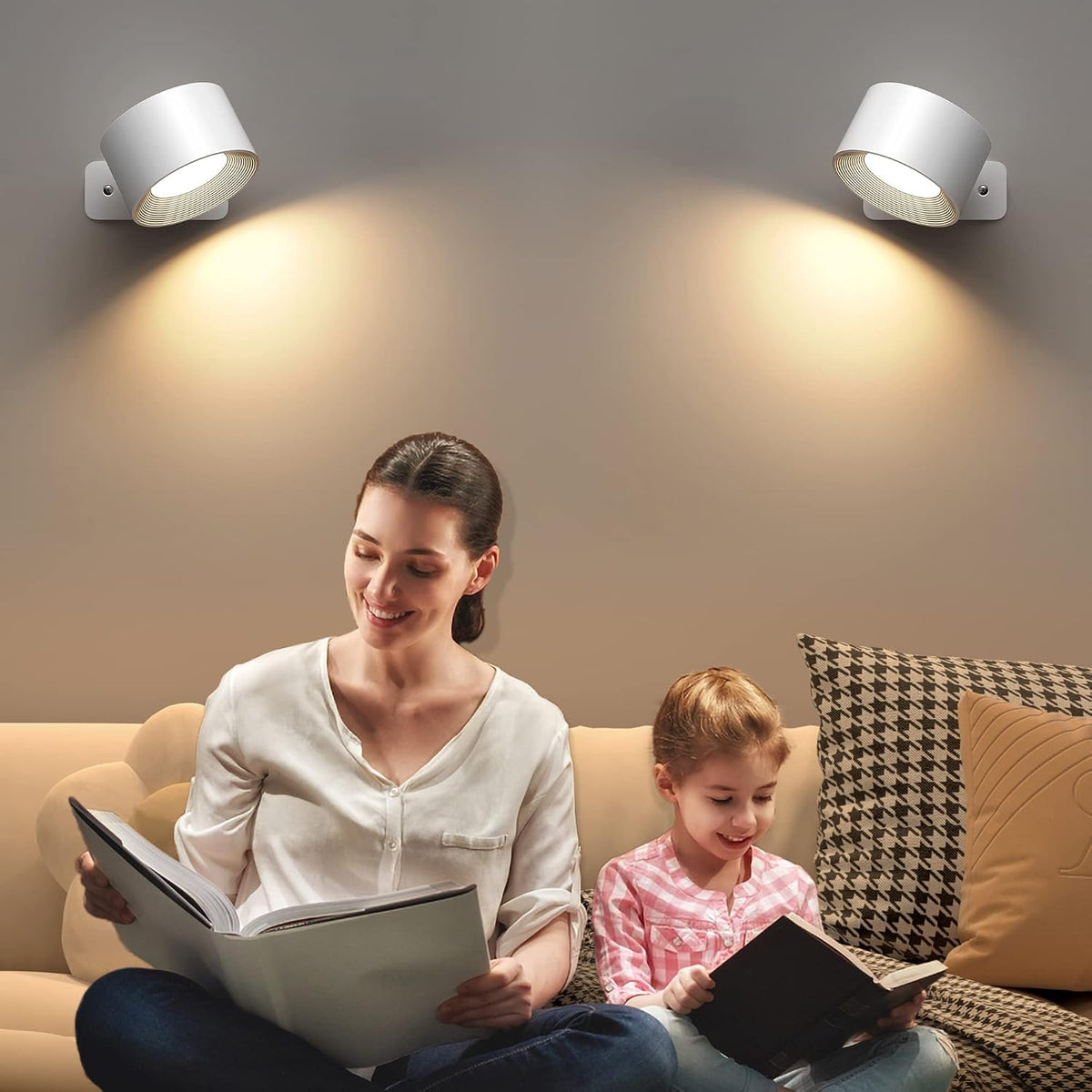 Mexllex 2-Pack Rechargeable LED Wall Lights – 360° Rotatable Touch-Control Wireless Sconces with 3 Brightness Levels & Color Modes
